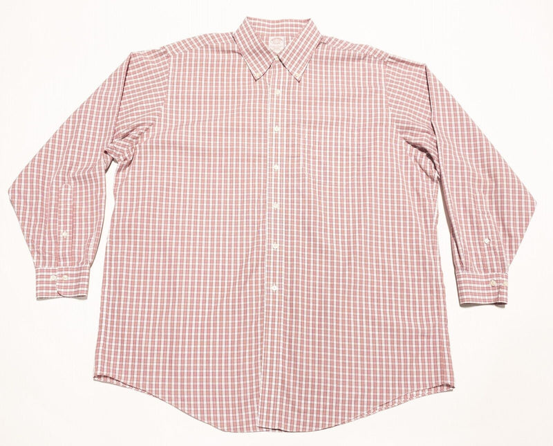 Brooks Brothers 17.5 Dress Shirt Men's Non-Iron Pink/Red Plaid Button-Down