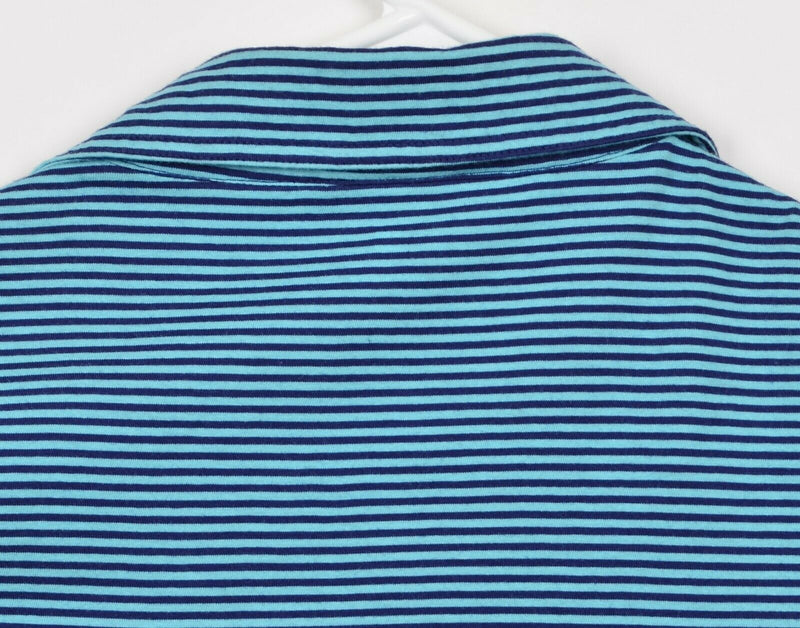 Johnnie-O Men's Sz Large Navy Aqua Blue Striped Surfer Logo Pocket Polo Shirt