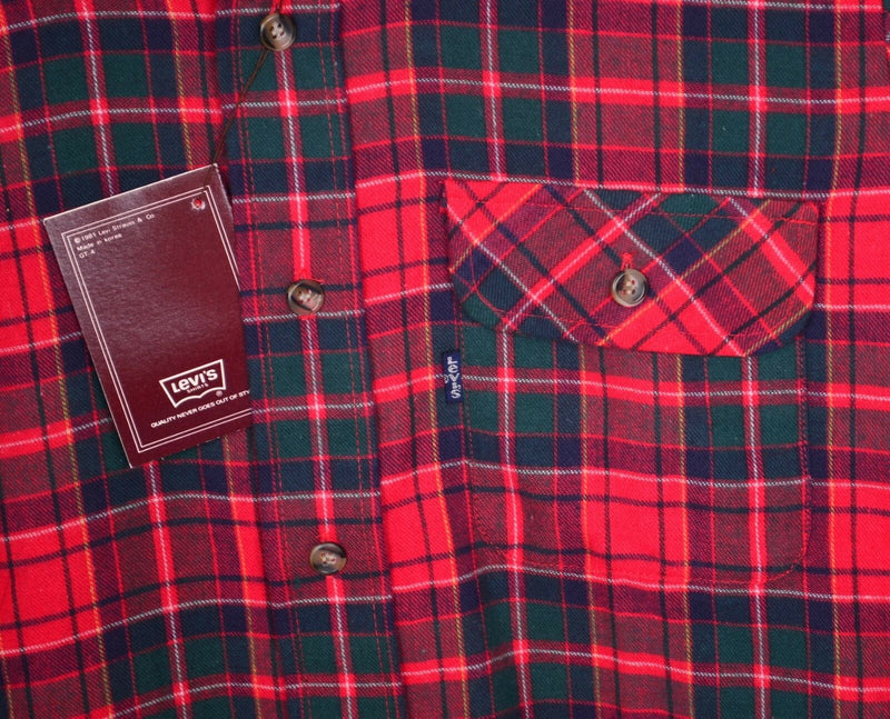 Vtg 80s Levi's Men's Sz Medium NWT Deadstock Flannel Red Plaid Tartan Shirt
