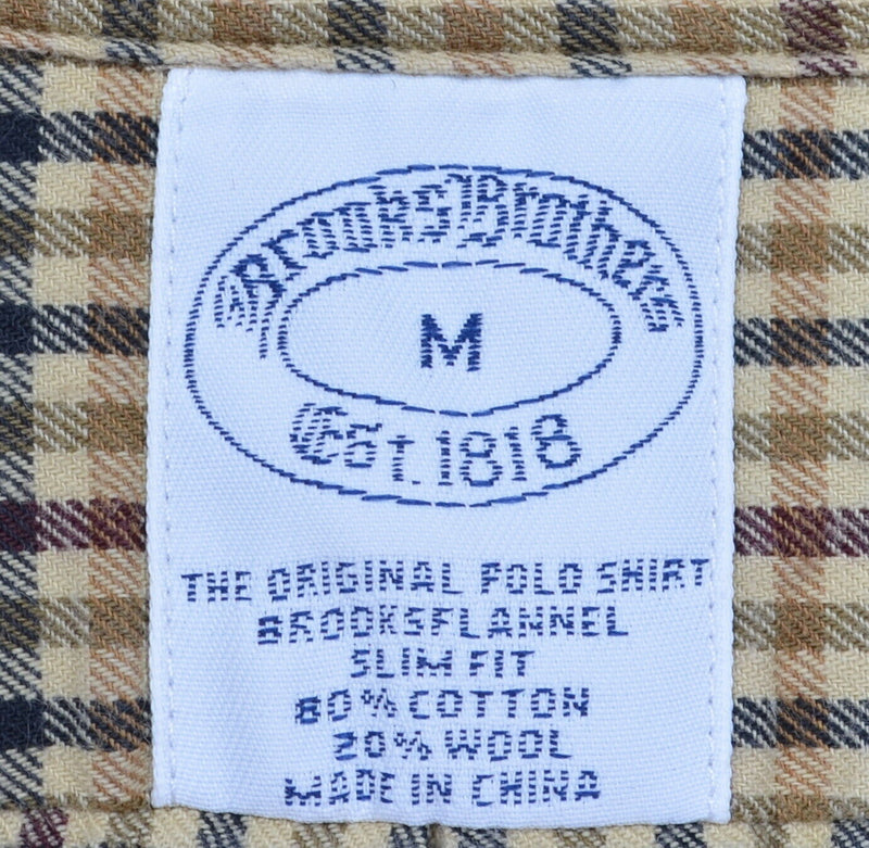 Brooks Brothers Men's Medium Wool Blend Brooksflannel Tan Check Button Shirt