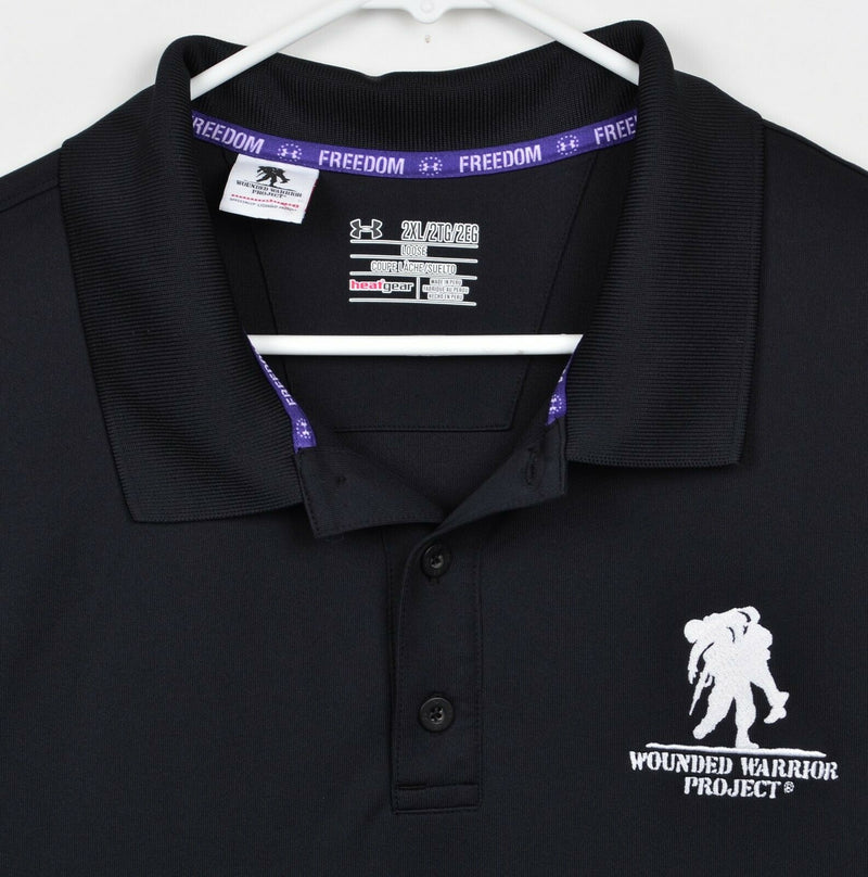 Wounded Warrior Project Men's Sz 2XL Loose Under Armour Black Golf Polo Shirt
