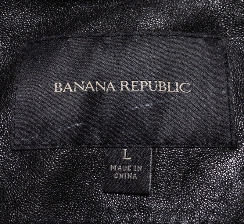 Banana Republic Leather Jacket Men Large Biker Cafe Race Loop Collar Black Lined