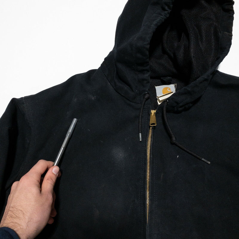 Carhartt Jacket Men's XLT Tall Duck Canvas Thermal Lined Black Hooded J131 WORN