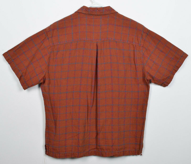 The Territory Ahead Men's Medium Linen Silk Blend Rust Orange Plaid Button Shirt