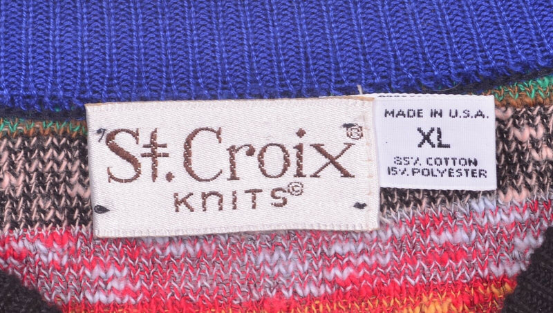 Vtg St. Croix Knits Men's Sz XL Mulitcolor Rainbow Geometric Sweater USA Made