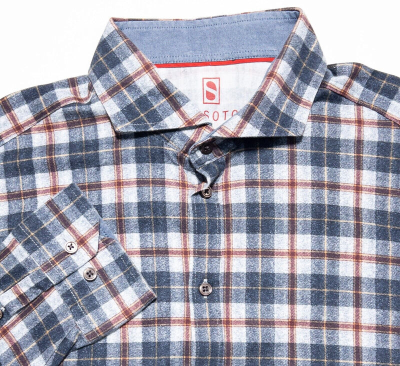 Desoto Shirt Men's Medium Long Sleeve Blue Plaid Soft Stretch Spread Collar