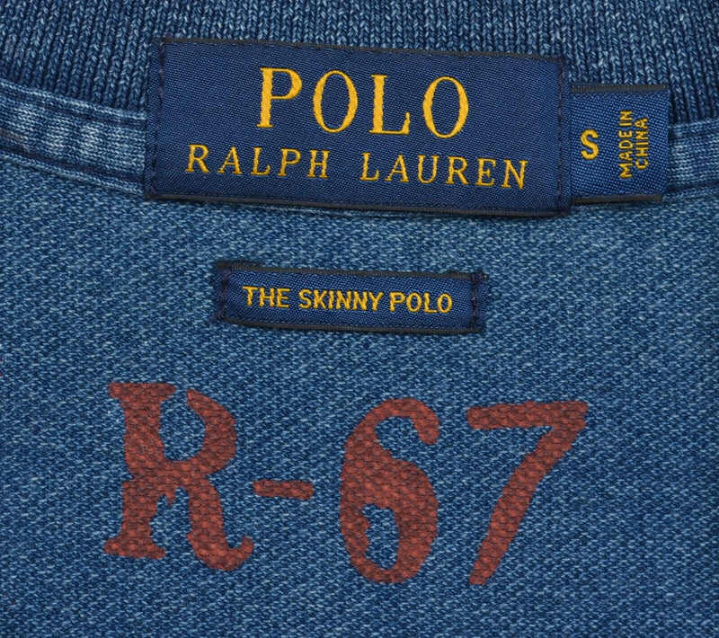 Polo Ralph Lauren Women's Small "The Skinny Polo" Paint Splatter Blue Polo Shirt