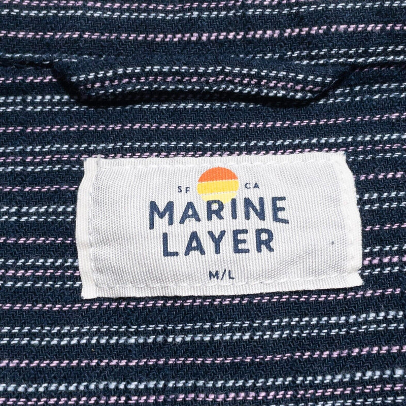 Marine Layer Men's M/L Classic Selvedge Navy Blue Pink Stripe Button-Up Shirt