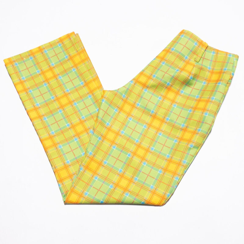 Beverly Rose Disco Pants Women's Fits 32x30 Vintage 70s Yellow Green Plaid