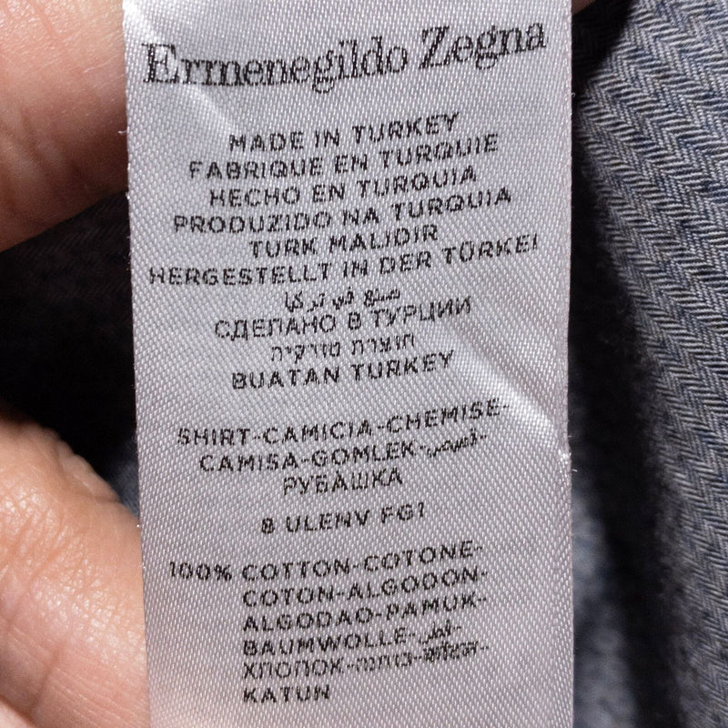 Ermenegildo Zegna Shirt Men's XL Button-Up Gray Blue Geometric Long Sleeve