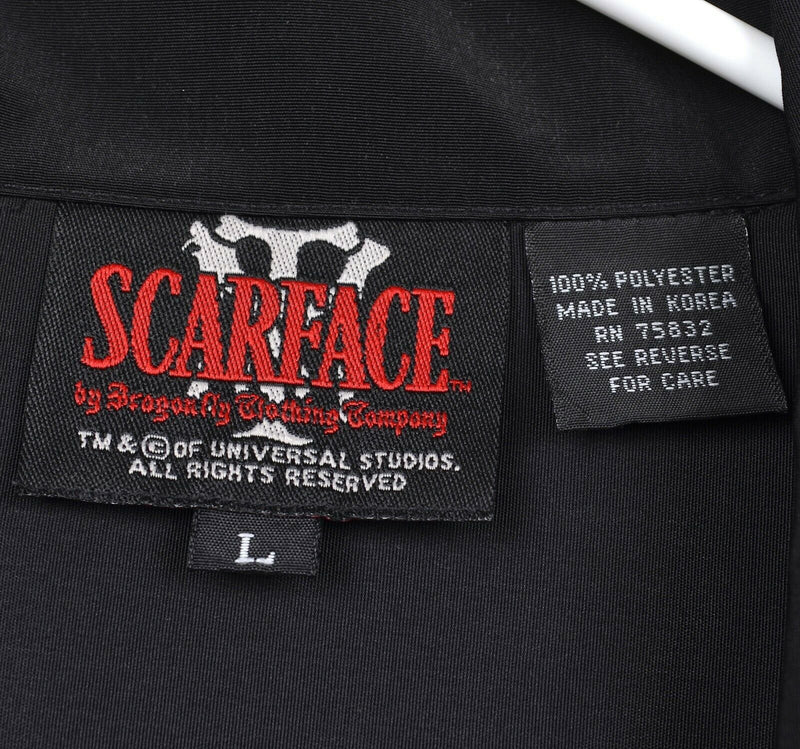 Vintage Scarface Men's Large Dragonfly Polyester Black White Button-Front Shirt
