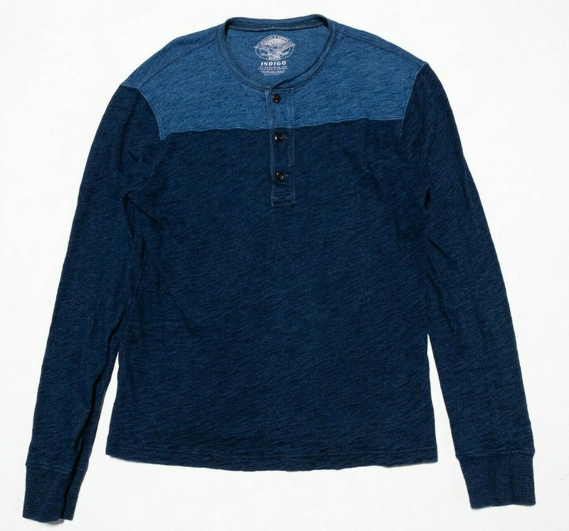 Wallace & Barnes Indigo Henley Long Sleeve Shirt Blue Two-Tone Men's Medium