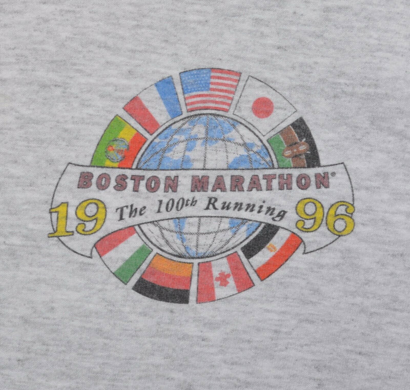 Vtg 1996 Boston Marathon Men's Large 100th Running Globe Flags Graphic T-Shirt