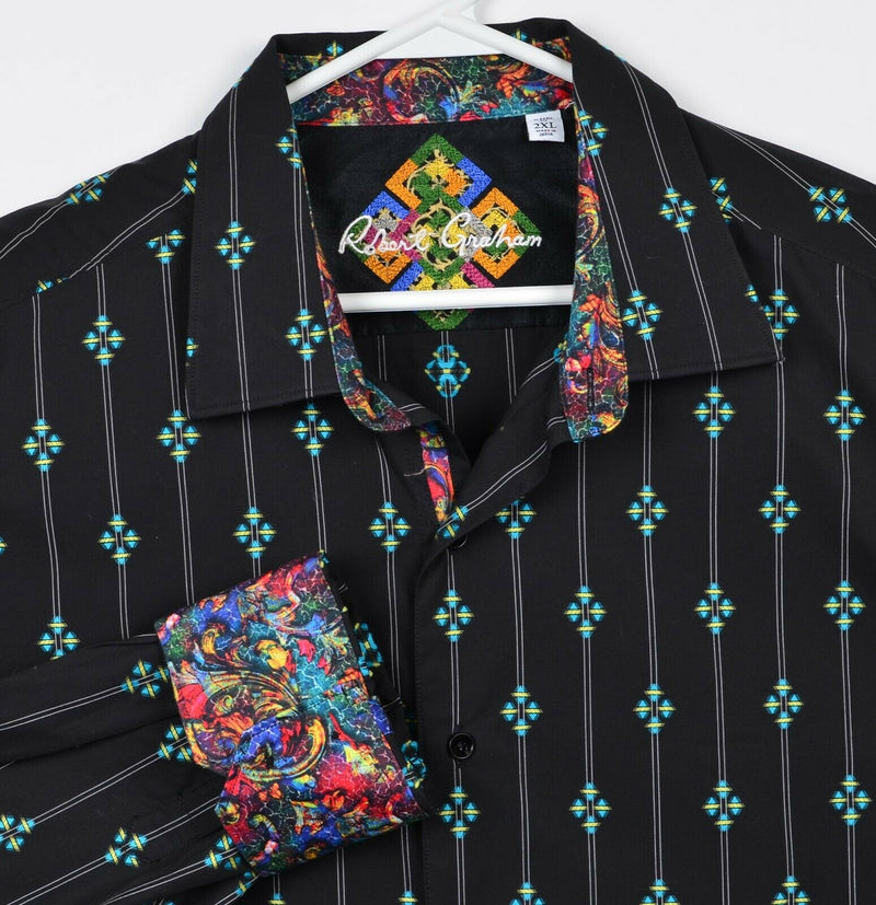 Robert Graham Men's 2XL Classic Fit Flip Cuff Black Diamond Designer Shirt