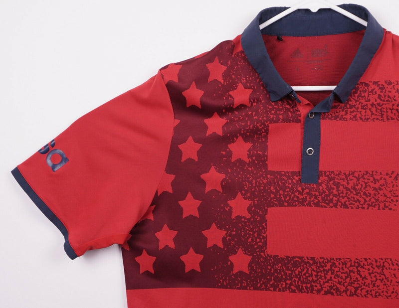 Adidas USA Golf Men's Sz Large Red Stars Stripes Team USA Flag Golf Polo Shirt
