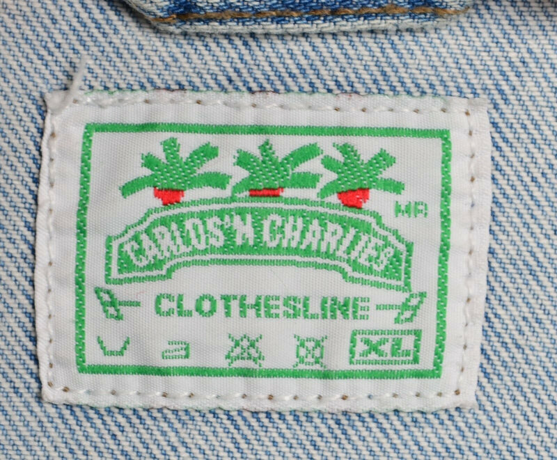 Carlos N Charlies Denim Jacket Men's XL Vintage 90s Embroidered Mexico Blue