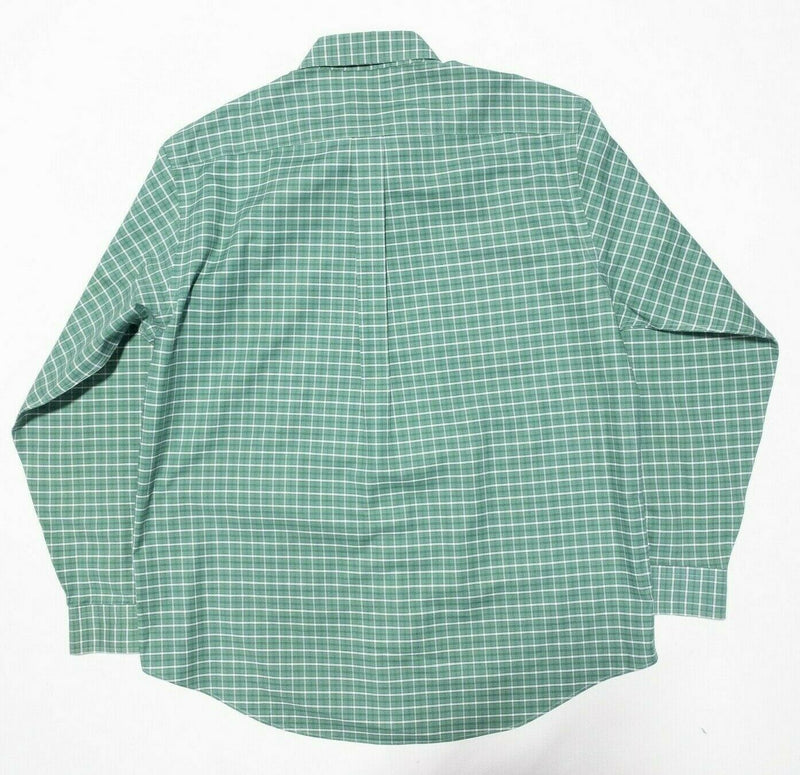 Brooks Brothers Non-Iron Button-Down Shirt Green Plaid Sheep Logo Men's Large