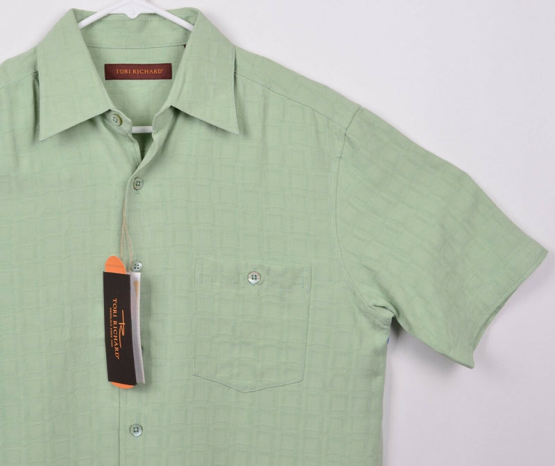 Tori Richard Men's Sz Small 100% Silk Green Textured Short Sleeve Hawaiian Shirt