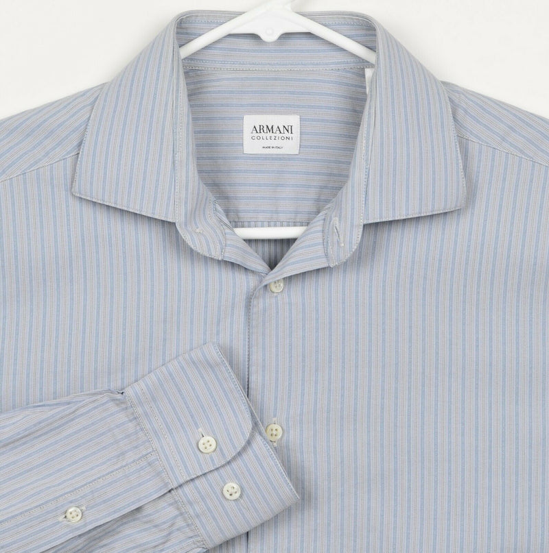 Armani Collezioni Men’s Sz 15R/38 Blue Striped Spread Collar Italy Dress Shirt