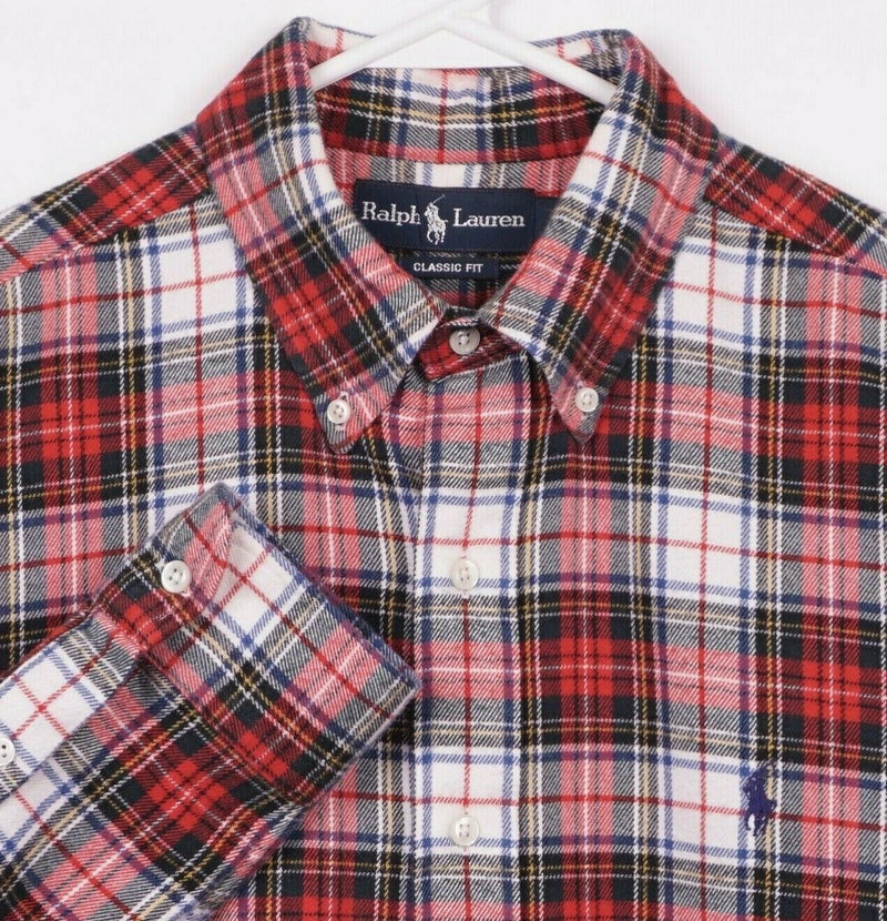 Polo Ralph Lauren Men's Large Classic Fit Red Tartan Plaid Flannel Button Shirt