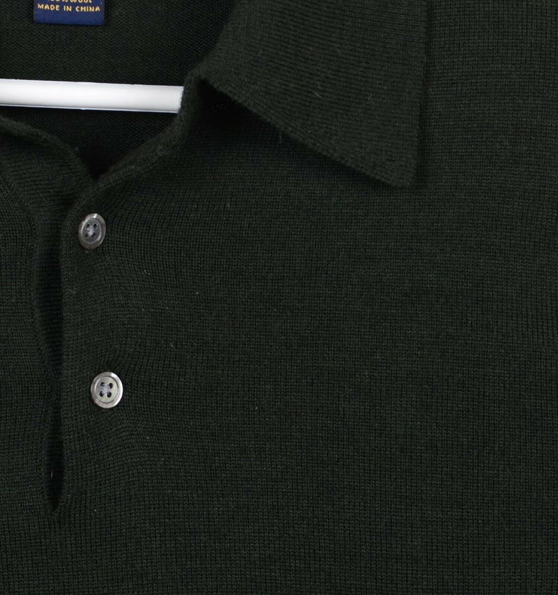 Brooks Brothers Men's Medium 100% Saxxon Wool Dark Green Collared Sweater