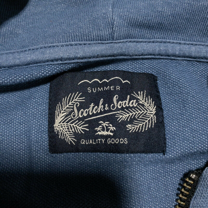 Scotch & Soda Men's Medium Palm Tree Logo Full Zip Hoodie Sweatshirt Blue