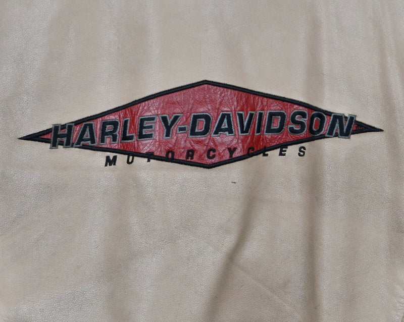 Harley-Davidson Women's Sz XL Leather Cream Black DAMAGED Bomber Biker Jacket