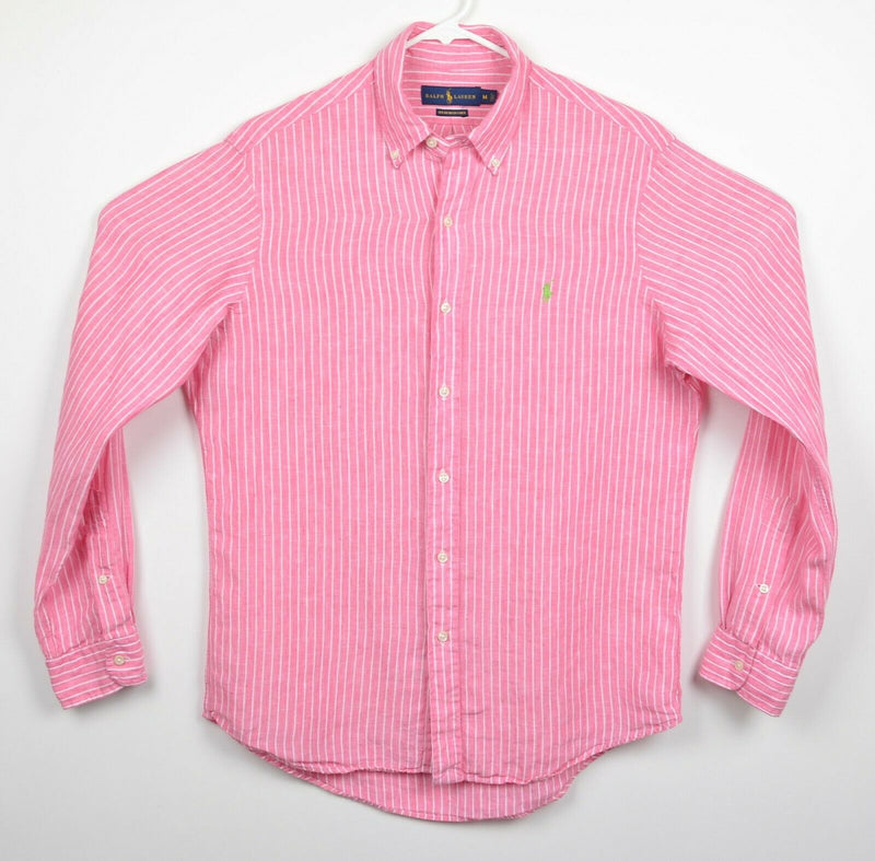 Polo Ralph Lauren Men's Medium Ocean Wash Linen Pink Striped Button-Down Shirt