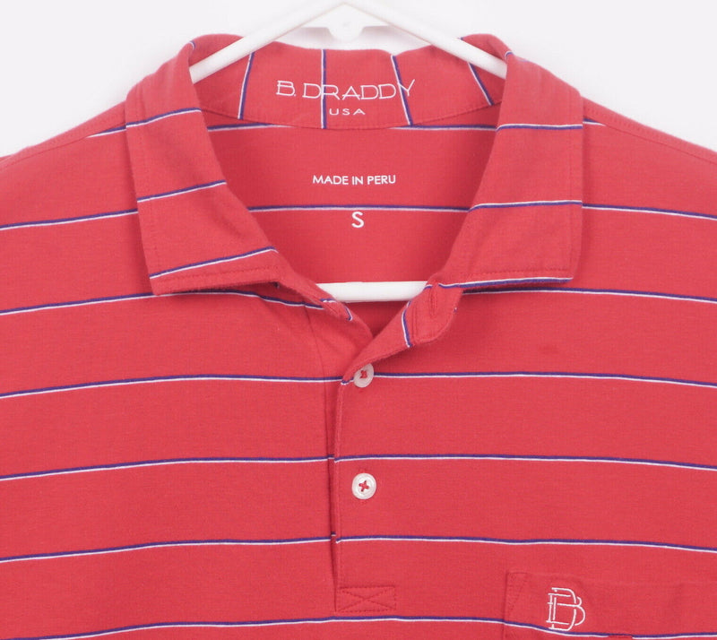 B. Draddy Men's Small Red Striped Pima Cotton Spandex Golf Pocket Polo Shirt