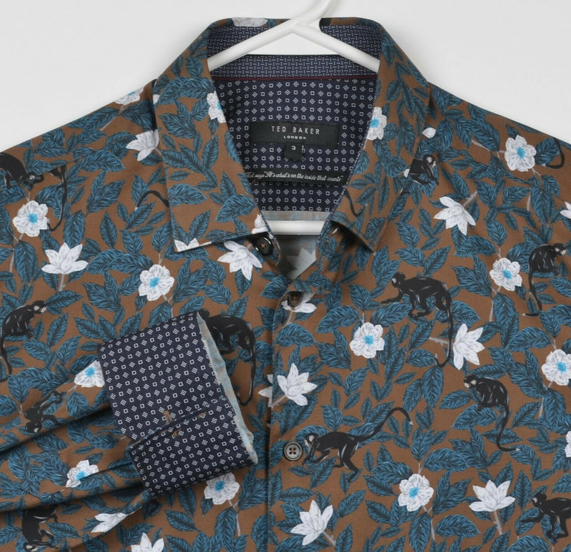 Ted Baker London Men's 3 Flip Cuff Floral Monkey Print Button-Front Shirt