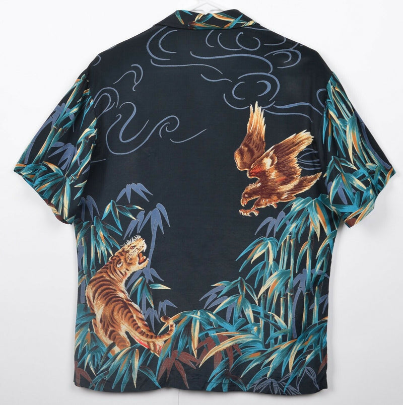 Vintage Kennington Men's Small? Tiger Eagle Graphic Floral Hawaiian Camp Shirt