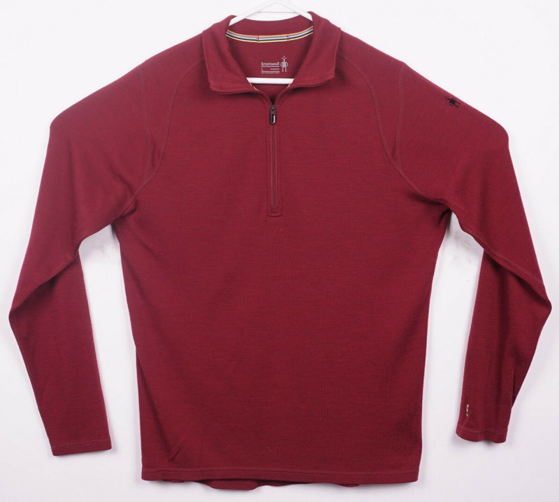 Smartwool Men's Large 100% Merino Wool 1/4 Zip Pullover Red Base Layer Top HOLES