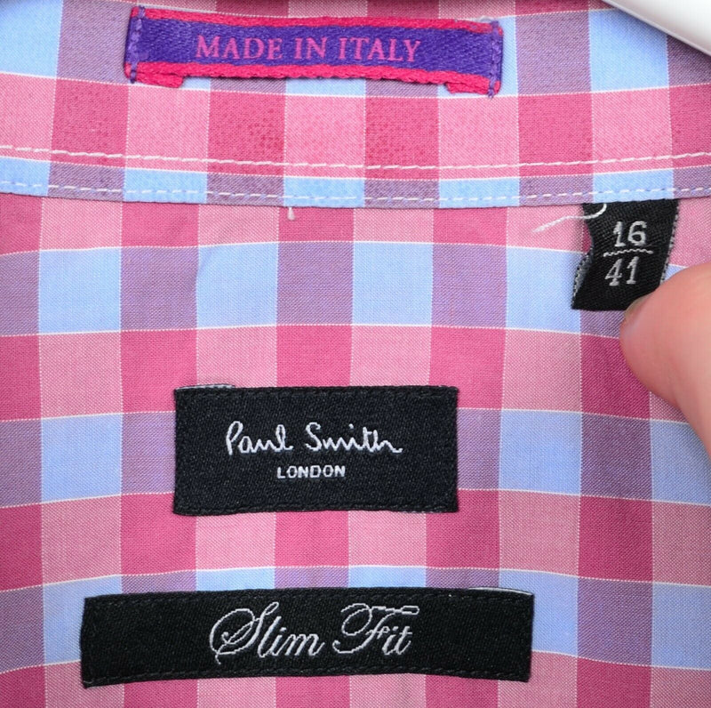 Paul Smith London Men's 16/41 Slim Fit Pink Blue Check Button-Front Shirt