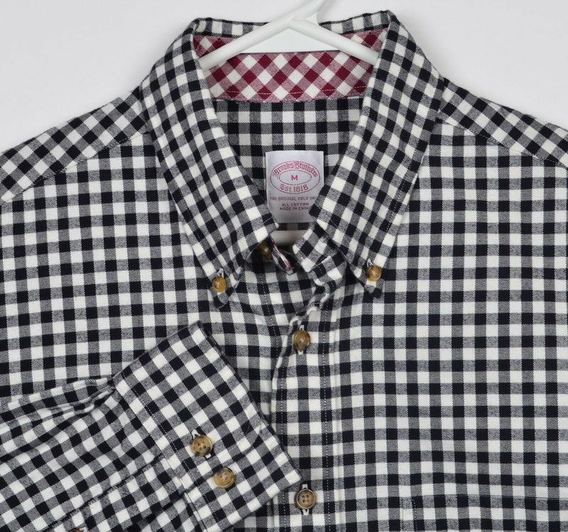 Brooks Brothers Men's Medium Flannel Black White Gingham Check Button-Down Shirt