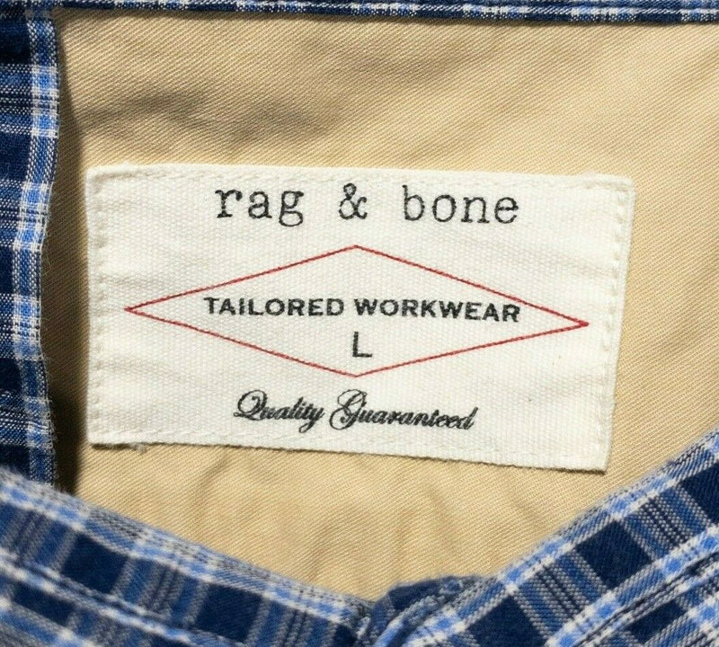 rag & bone Men's Large Shirt Tailored Workwear Blue Check Long Sleeve Designer