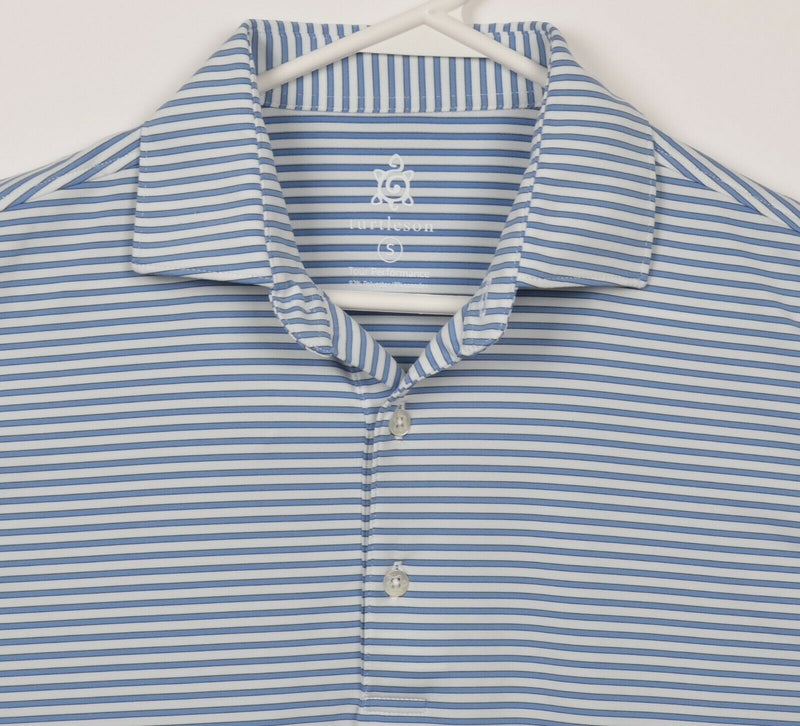 Turtleson Men's Small Tour Performance Blue White Stripe Wicking Golf Polo Shirt