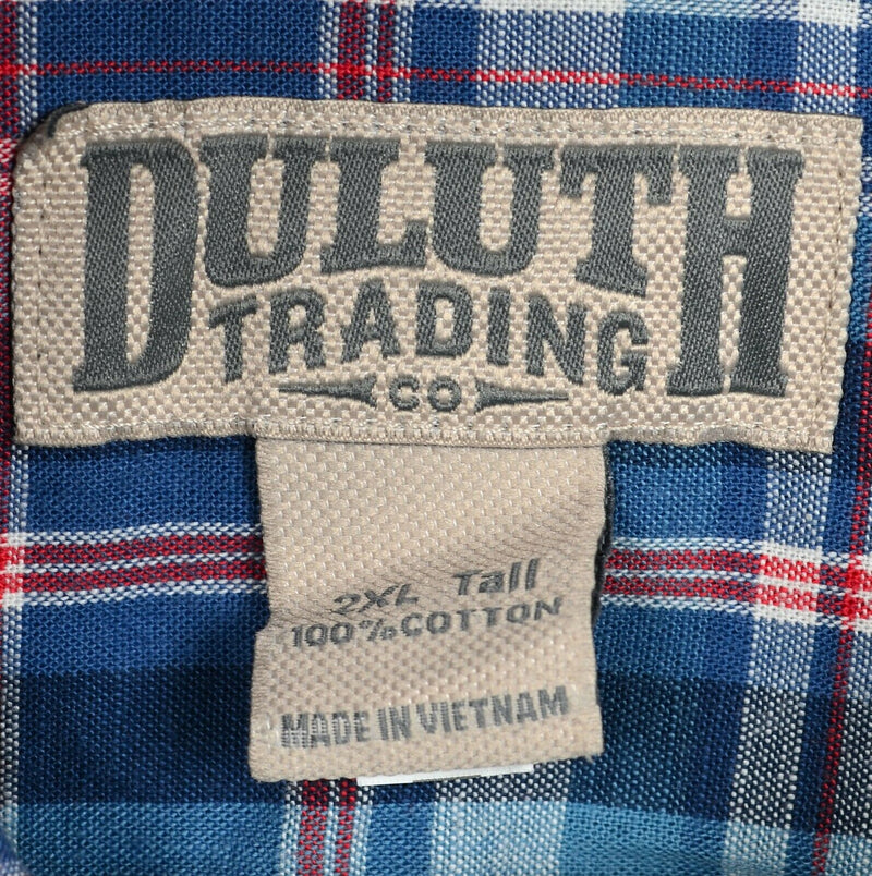 Duluth Trading Co Men's 2XLT (2XL Tall) Blue Red Plaid Button-Down Shirt