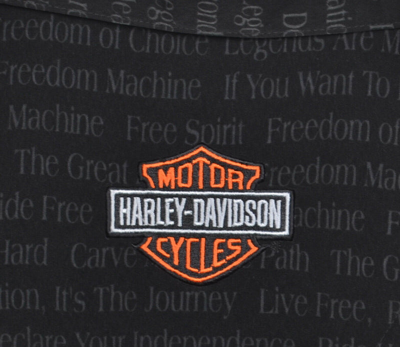 Harley-Davidson Men's Black Embroidered Text Graphic Biker Hawaiian Shirt