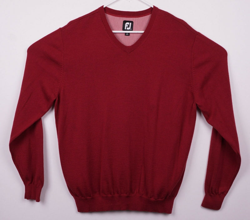 FootJoy Men's Sz Large Solid Red V-Neck 100% Wool Golf Pullover Sweater