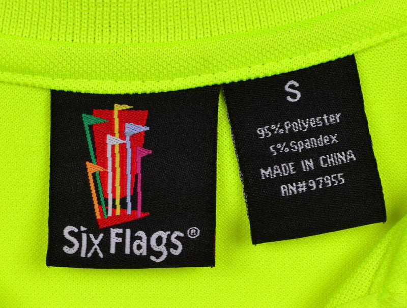 Six Flags Men's Sz Small Neon Green Bugs Bunny Looney Tunes Uniform Polo Shirt