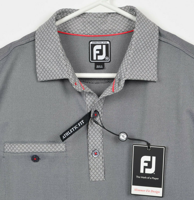 FootJoy Men's Medium Athletic Fit Black/White Birdseye Jacquard Golf Polo Shirt