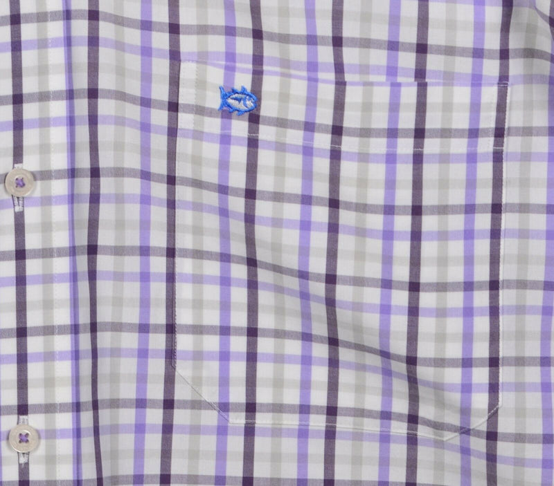 Southern Tide Men Large Classic Fit Purple Check Skipjack Logo Button-Down Shirt