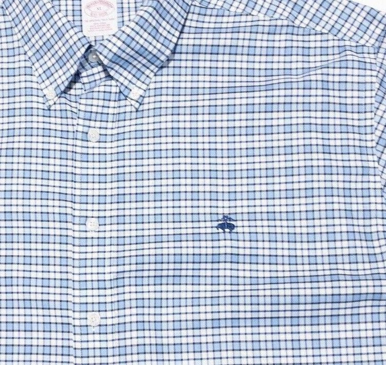 Brooks Brothers Shirt XL Men's Non-Iron Button-Down Blue Check Long Sleeve Logo