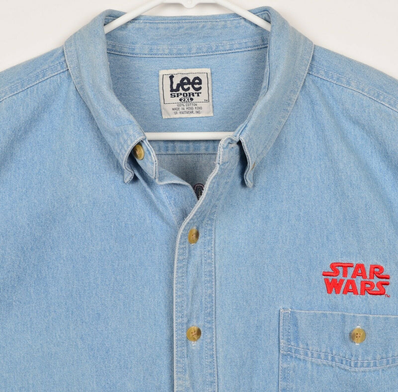 Vtg 90s Star Wars Men's Sz 2XL Darth Maul Embroidered Denim Long Sleeve Shirt