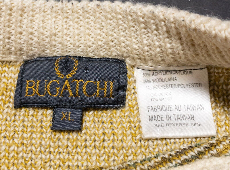 Bugatchi Sweater Men's XL Vintage 90s Abstract Wool Blend Crewneck Pullover