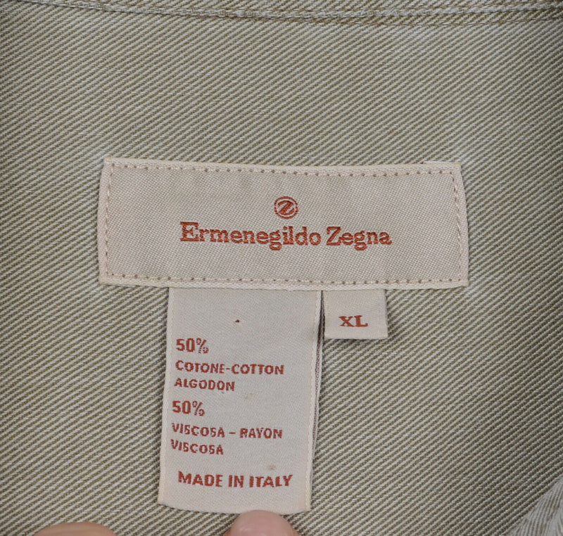 Ermenegildo Zegna Men's XL Cotton Rayon Blend Italy Designer Button-Front Shirt