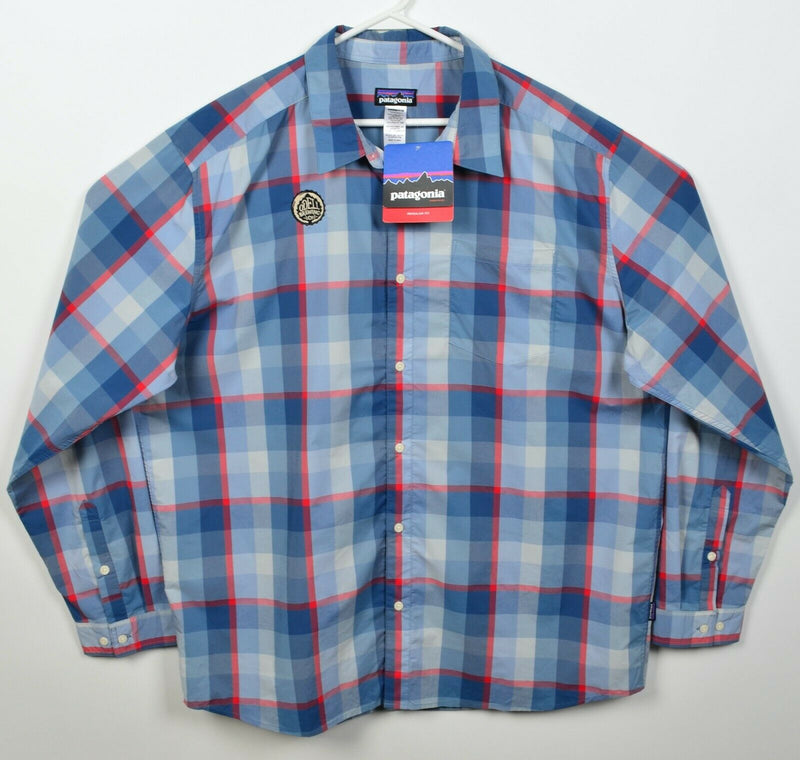 Patagonia Men's 2XL Blue Plaid Nylon Wicking Gone Again Shirt Odell Brewing