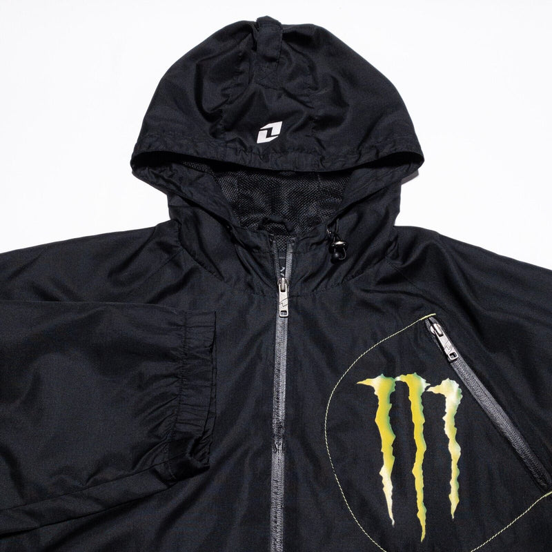 Monster Energy Jacket Men's Large One Industries Hooded Black Army Windbreaker