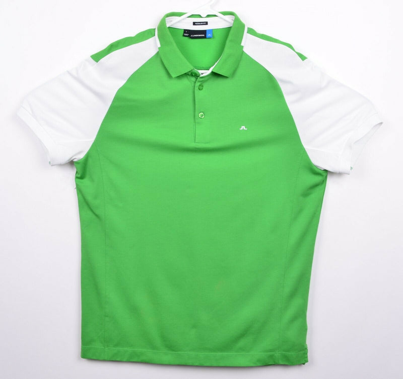 J. Lindeberg Men's Large Regular Fit Tech Mesh Green White Golf Polo Shirt