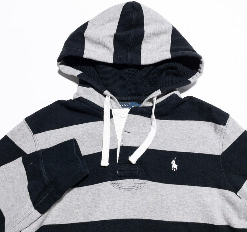 Polo Ralph Lauren Hoodie Men's Medium Rugby Black Gray Striped Preppy Pony